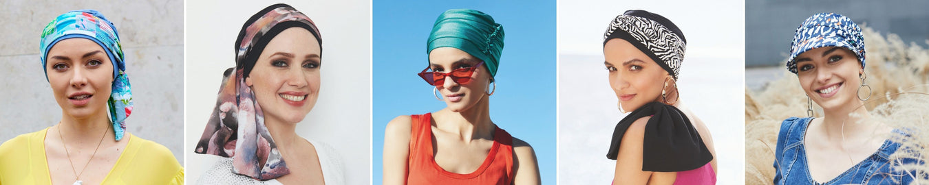 Gisela Mayer, turbanti chemioterapia, turbanti estate, fasce, alopecia, cuffia mare alopecia, cappello chemio