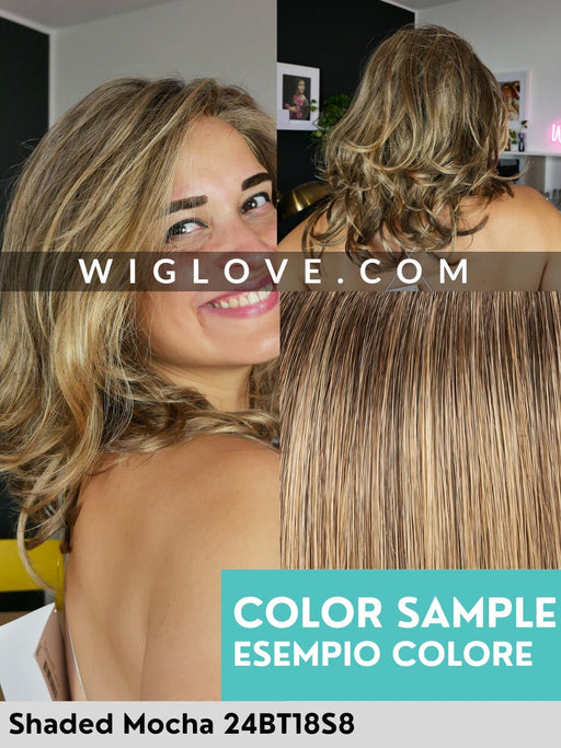 shaded mocha 24bt18s8 jon renau Medium Natural Ash Blonde & Light Natural Gold Blonde Blend, shaded with Medium Brown