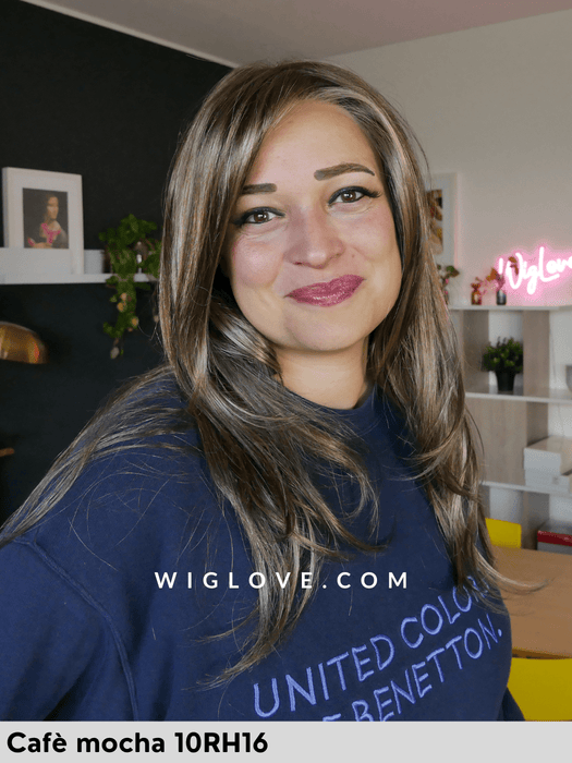 zara lite jon renau parrucca sintetica lunga e scalata 100% fatta a mano lacefront attaccatura naturale riga libera monofilamento retro chiuso poliuretano