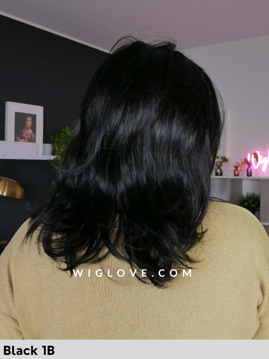 Alesia mono lace gisela mayer parrucca sintetica media e scalata piega liscia lacefront attaccatura naturale riga libera monofilamento retro chiuso taglia S, M, L