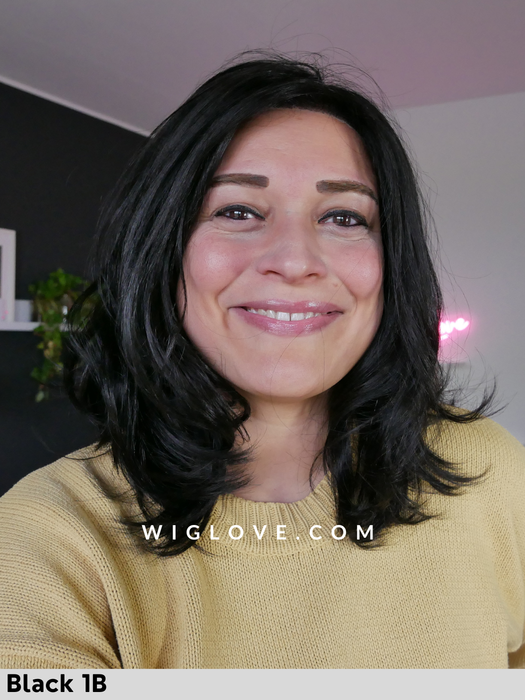 Alesia mono lace gisela mayer parrucca sintetica media e scalata piega liscia lacefront attaccatura naturale riga libera monofilamento retro chiuso taglia S, M, L