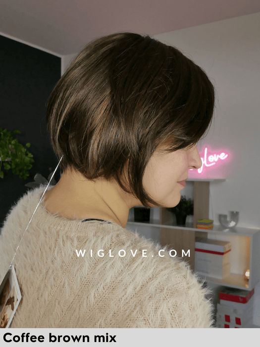 amy deluxe parrucca sintetica caschetto liscio ellen wille 100% fatta a mano con attaccatura naturale e riga libera lacefront monofilamento taglia small e media