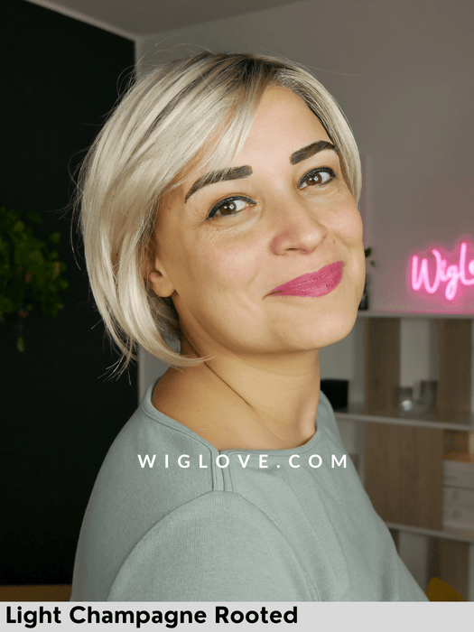 amy deluxe ellen wille light champagne rooted 100% fatta a mano lacefront attaccatura naturale monofilamento riga libera parrucca corta al mento sintetica tradizionale