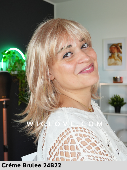 angelique jon renau parrucca fatta  a macchina lunga con frangetta taglia M no lacefront parrucca chemioterapia tumore alopecia
