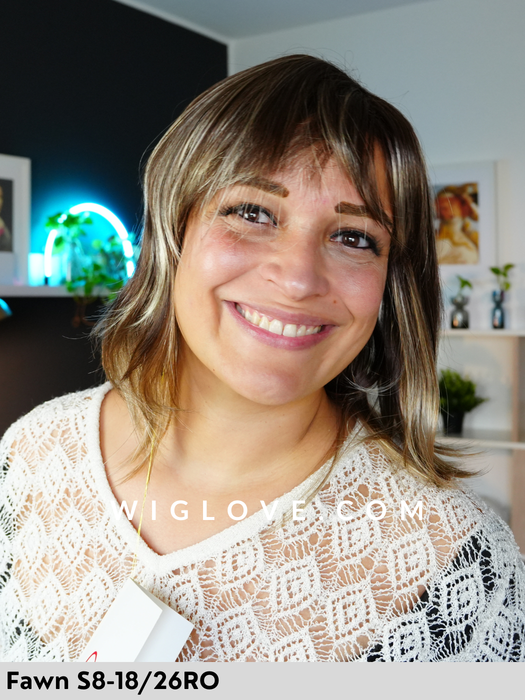 angelique jon renau parrucca fatta  a macchina lunga con frangetta taglia M no lacefront parrucca chemioterapia tumore alopecia