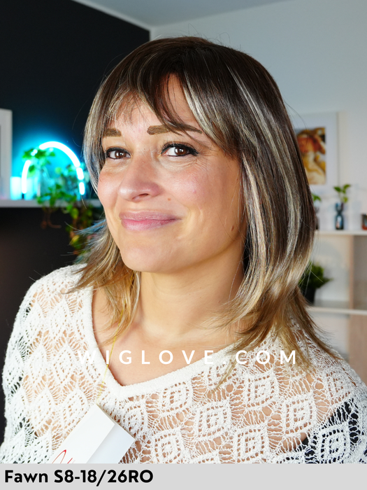 angelique jon renau parrucca fatta  a macchina lunga con frangetta taglia M no lacefront parrucca chemioterapia tumore alopecia