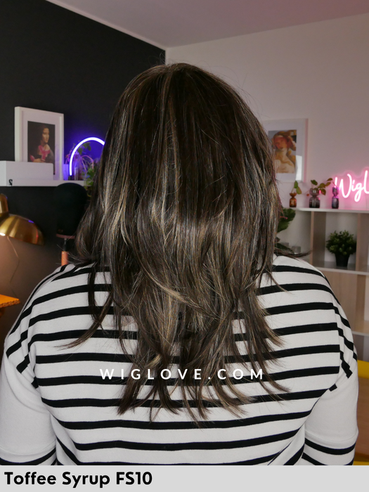 angelique jon renau parrucca fatta  a macchina lunga con frangetta taglia M no lacefront parrucca chemioterapia tumore alopecia