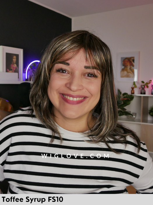 angelique jon renau parrucca fatta  a macchina lunga con frangetta taglia M no lacefront parrucca chemioterapia tumore alopecia