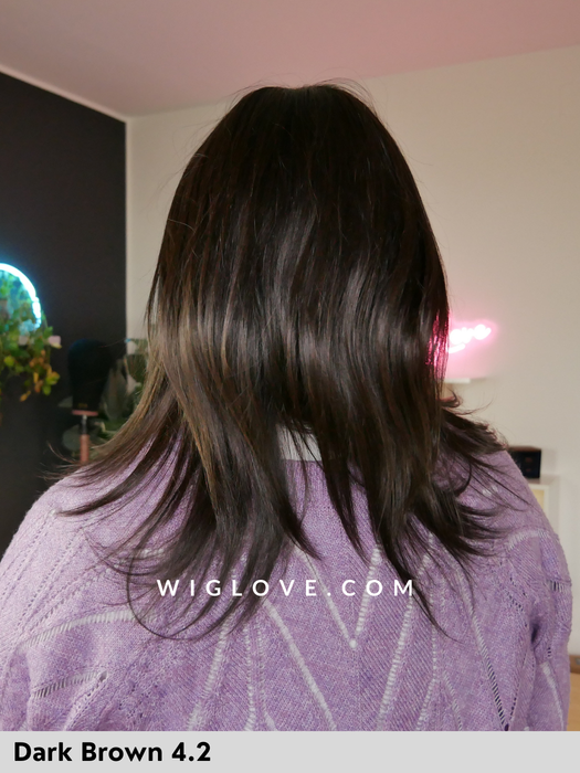 ANNE NATURE - Taglia Small - 100% Capelli Naturali Remy - 100% fatta a mano, antiscivolo - Wig Love - Parrucca Capelli VeriDark Brown HH