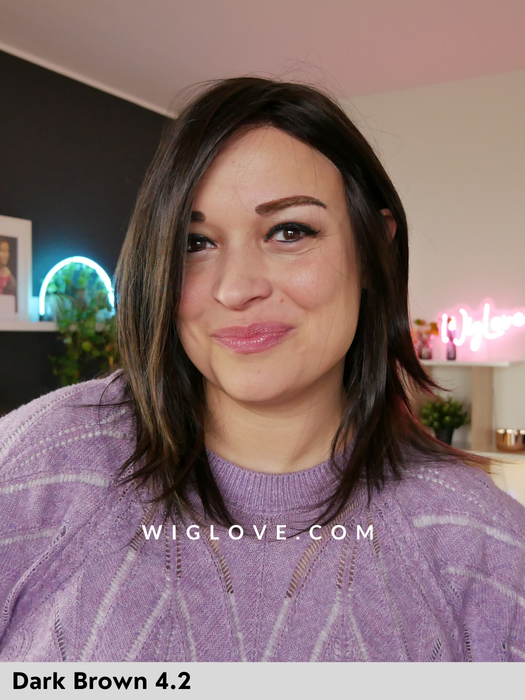 ANNE NATURE - Taglia Small - 100% Capelli Naturali Remy - 100% fatta a mano, antiscivolo - Wig Love - Parrucca Capelli VeriDark Brown HH