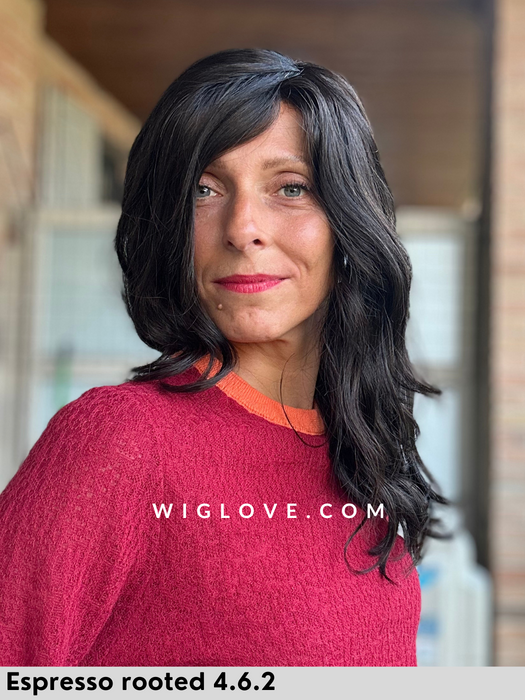 ellen wille arrow parrucca lunga e mossa in fibra sintetica tradizionale con attaccatura naturale lacefront e riga sinistra 