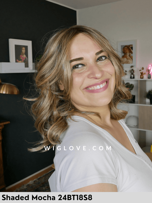 aurora jon renau 100% fatta a mano, attaccatura naturale, riga libera parrucca sintetica termoresistente alle spalle mossa lacefront riga libera 