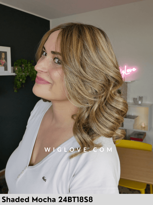 aurora jon renau 100% fatta a mano, attaccatura naturale, riga libera parrucca sintetica termoresistente alle spalle mossa lacefront riga libera 