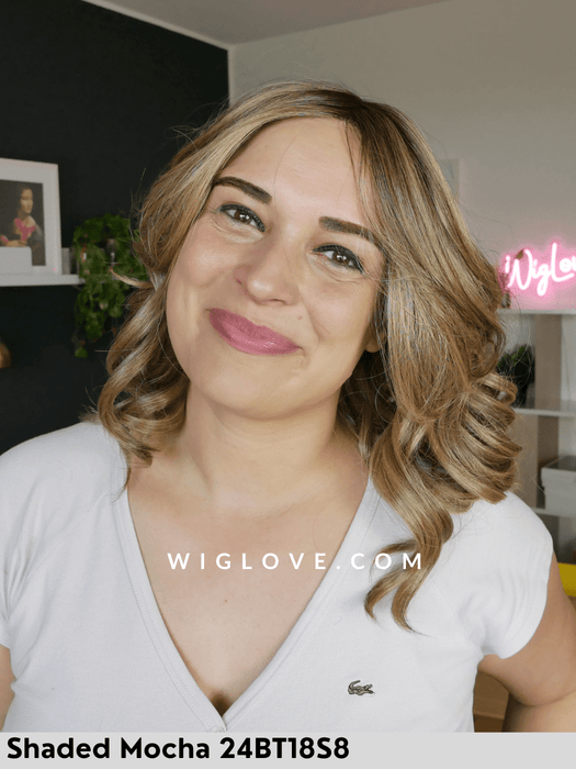 aurora jon renau 100% fatta a mano, attaccatura naturale, riga libera parrucca sintetica termoresistente alle spalle mossa lacefront riga libera 