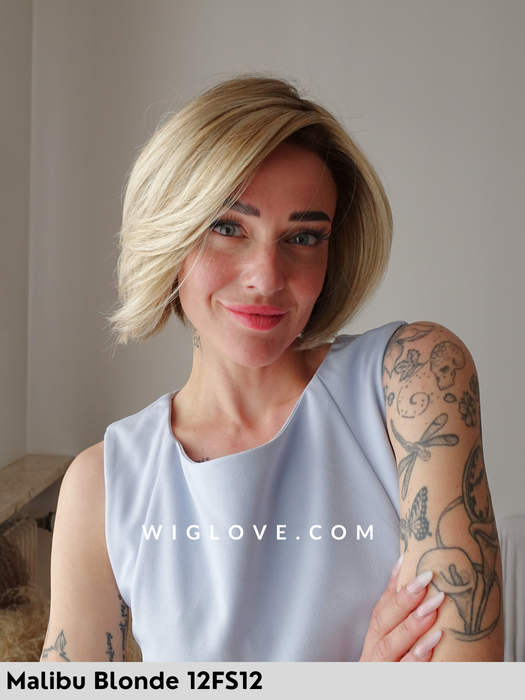 ava jon renau parrucca caschetto liscio 100% fatta a mano sintetica tradizionale lacefront riga libera monofilamento taglia M