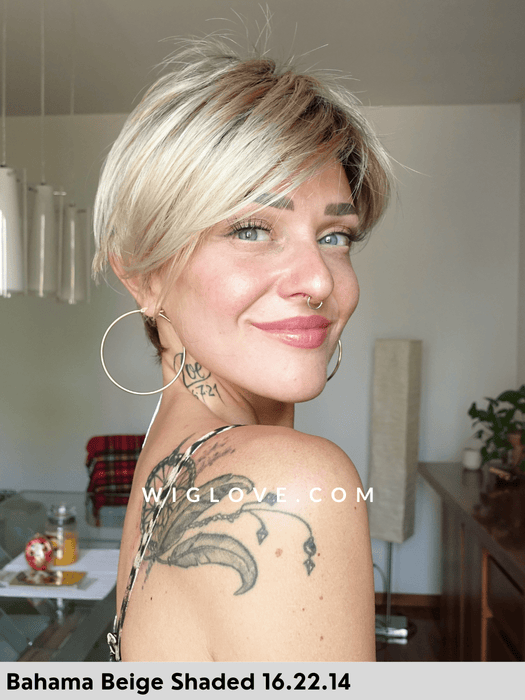 avola mono part ellen wille parrucca sintetica corta scalata pixie fatta a macchina no lacefront riga sinistra retro aperto 