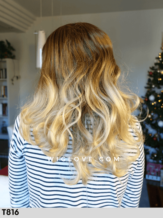 balayage remy parrucca capello naturale remy gisela mayer T816 lunga e scalata lacefront attaccatura naturale e riga libera monofilamento retro chiuso