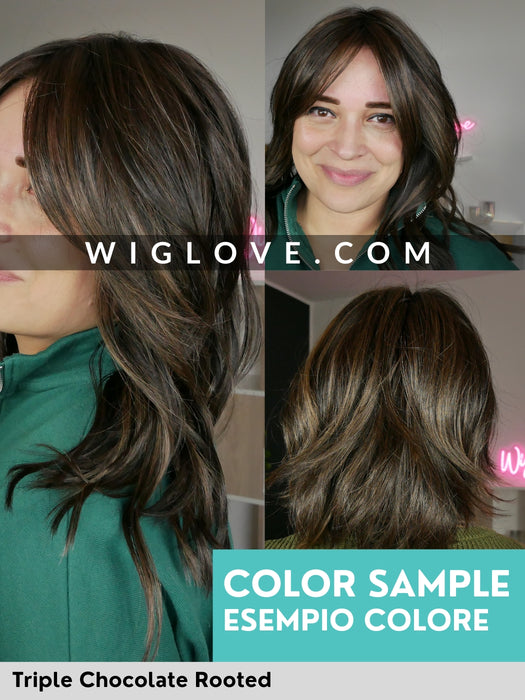 Parrucca Castana termoresistente donna. Parrucca alopecia e chemioterapia. Lace wig belle tress triple chocolate rooted