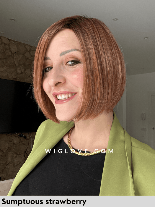 bellissima belle tress parrucca termoresistente sintetica piastrabile riga sinistra attaccatura naturale lacefront monofilamento laterale sumptuous strawberry  piega liscia