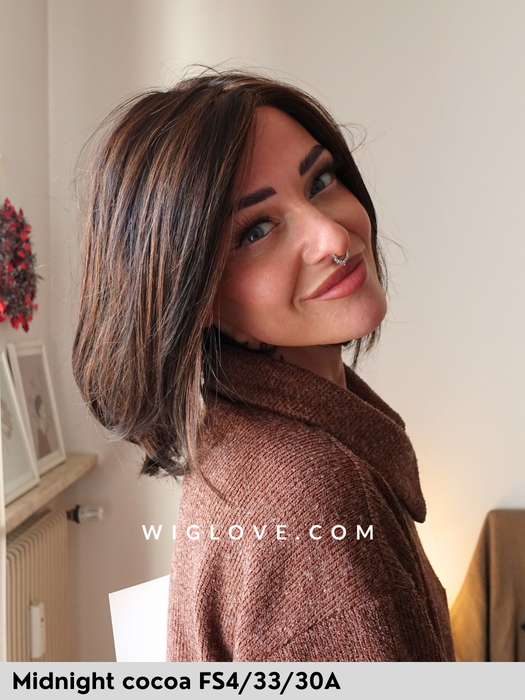 cameron jon renau parrucca liscia a caschetto pari taglia S, M , L colore mousse cake 8rh14 parrucca sintetica tradizionale 100% fatta a mano lacefront riga libera monofilamento attaccatura natuale retro chiuso fatto a mano