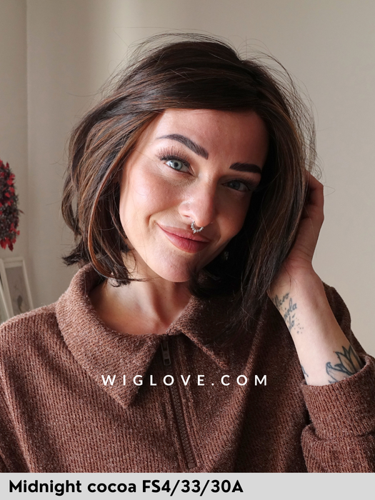 cameron jon renau parrucca liscia a caschetto pari taglia S, M , L colore mousse cake 8rh14 parrucca sintetica tradizionale 100% fatta a mano lacefront riga libera monofilamento attaccatura natuale retro chiuso fatto a mano