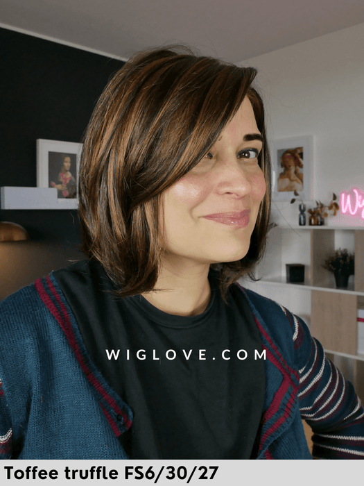 cameron jon renau parrucca liscia a caschetto pari taglia S, M , L colore mousse cake 8rh14 parrucca sintetica tradizionale 100% fatta a mano lacefront riga libera monofilamento attaccatura naturale retro chiuso fatto a mano