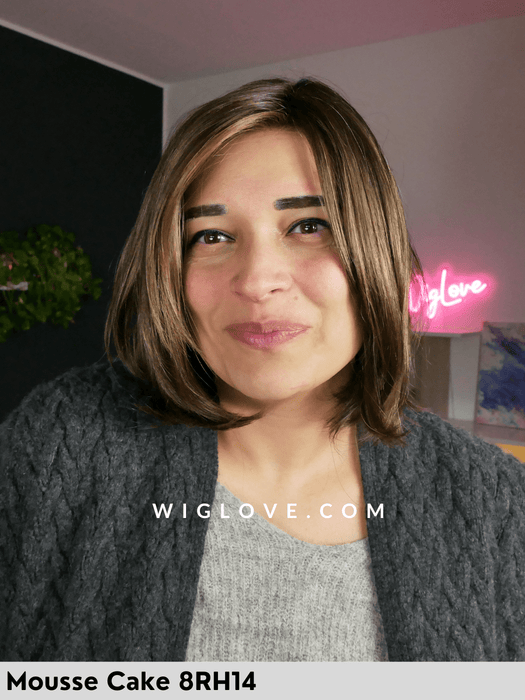 cameron jon renau parrucca liscia a caschetto pari taglia S, M , L colore mousse cake 8rh14 parrucca sintetica tradizionale 100% fatta a mano lacefront riga libera monofilamento attaccatura natuale retro chiuso fatto a mano