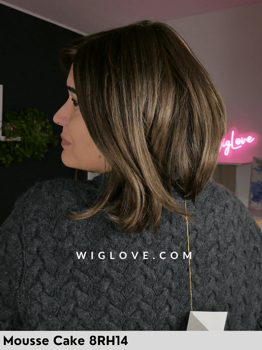 cameron jon renau parrucca liscia a caschetto pari taglia S, M , L colore mousse cake 8rh14 parrucca sintetica tradizionale 100% fatta a mano lacefront riga libera monofilamento attaccatura naturale retro chiuso fatto a mano