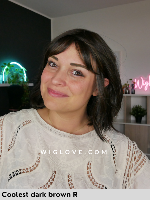 catalina belle tress parrucca caschetto mosso frangetta fatta a mano lacefront iperesteso monofilamento antiscivolo taglia M sintetica resistente al calore