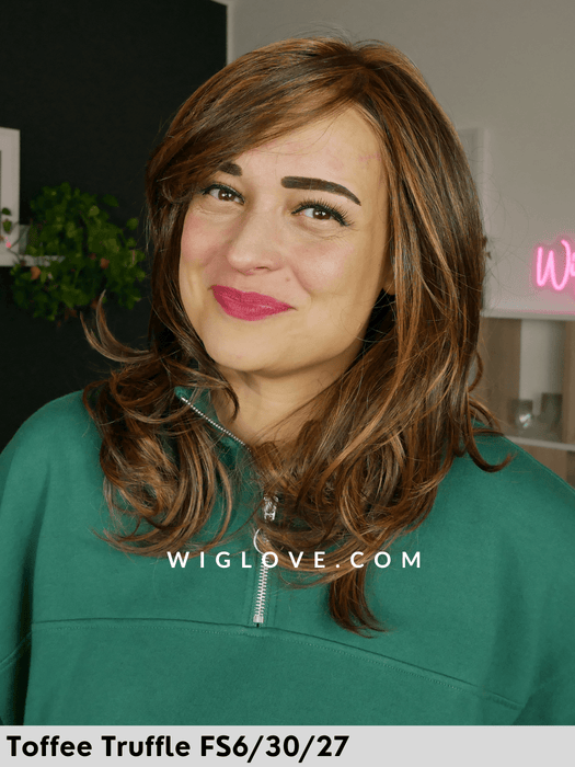 celeste jon renau parrucca lunga in fibra sintetica termoresistente parrucca piastrabile riga libera monofilamento lacefront attaccatura naturale toffee truffle fs6/30/27