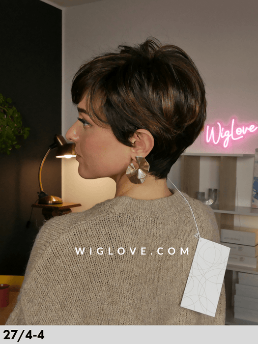 clic parrucca corta gisela mayer fibra sintetica tradizionale piccolo lacefront attaccatura naturale riga sinistra monofilamento laterale retro aperto fatto a macchina