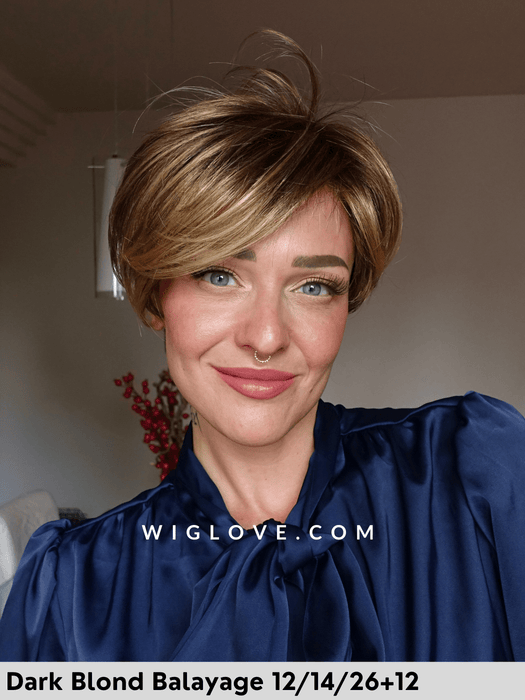 clic parrucca corta gisela mayer fibra sintetica tradizionale piccolo lacefront attaccatura naturale riga sinistra monofilamento laterale retro aperto fatto a macchina