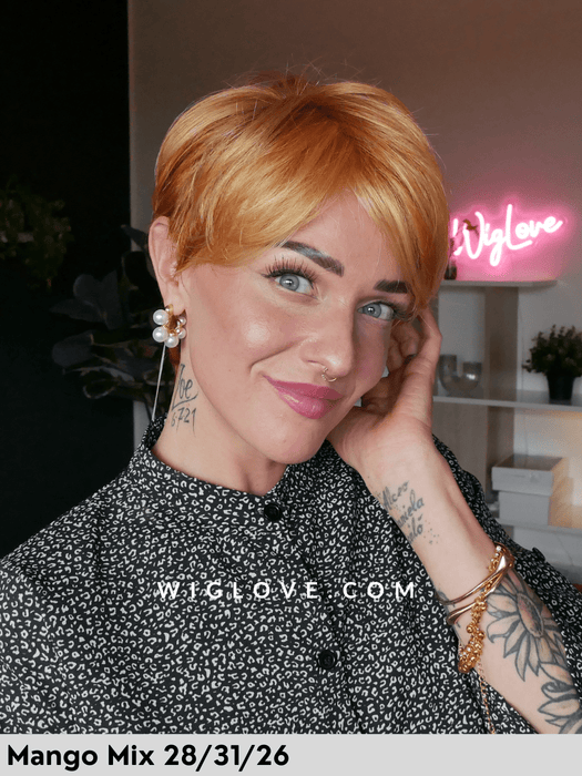 cyber II gisela mayer parrucca sintetica pixie cut  fatta a macchina riga sinistra in monofilamento