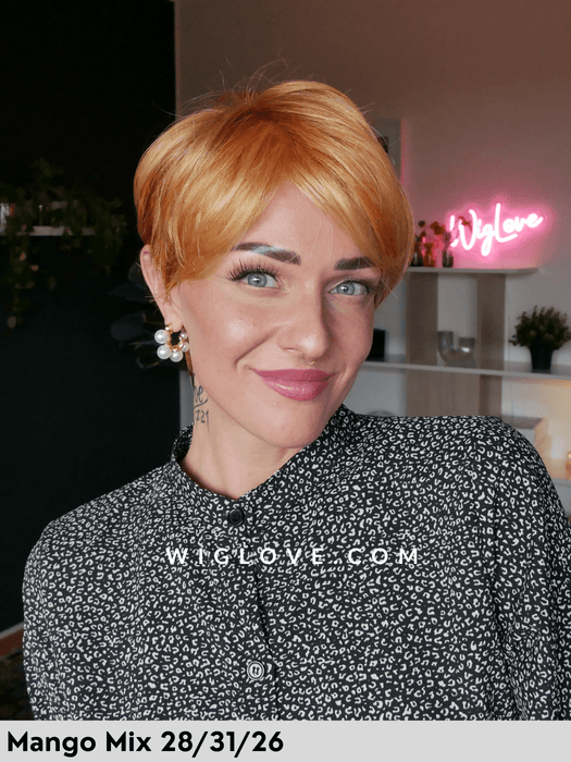cyber II gisela mayer parrucca sintetica pixie cut  fatta a macchina riga sinistra in monofilamento