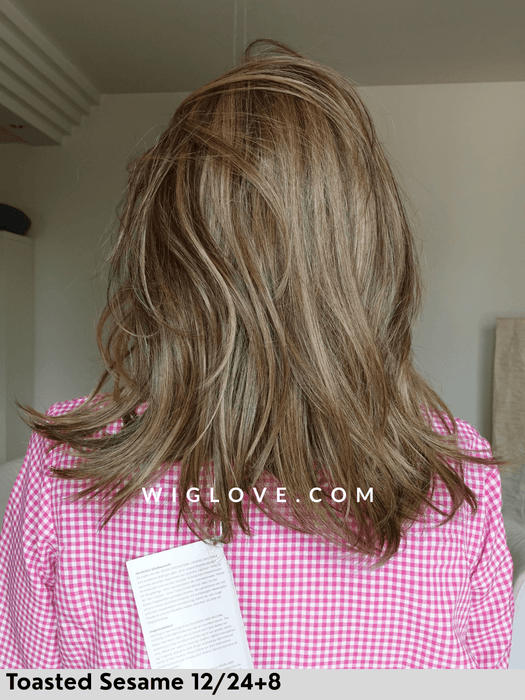 duo glam gisela mayer parrucca media scalata in capello misto fatta a mano con attaccatura naturale lacefront riga libera monofilamento chiusa sul retro taglia M 