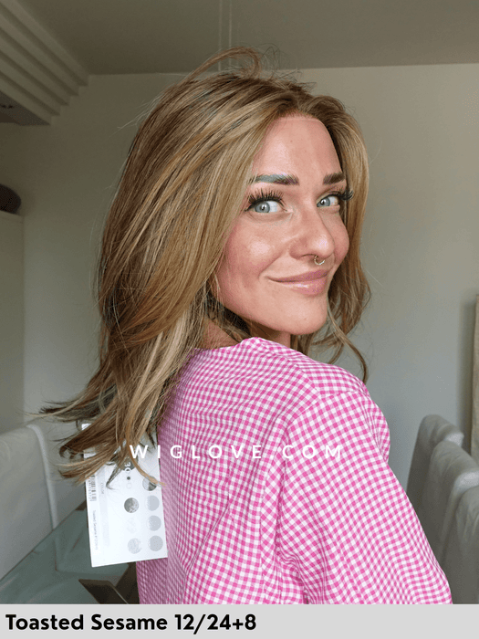 duo glam gisela mayer parrucca media scalata in capello misto fatta a mano con attaccatura naturale lacefront riga libera monofilamento chiusa sul retro taglia M 