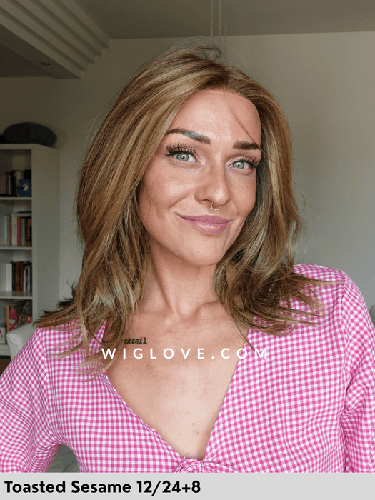 duo glam gisela mayer parrucca media scalata in capello misto fatta a mano con attaccatura naturale lacefront riga libera monofilamento chiusa sul retro taglia M 