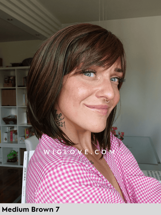 duo page gisela mayer parrucca capello misto long-bob con frangetta fatta a macchina riga sinistra monofilamento