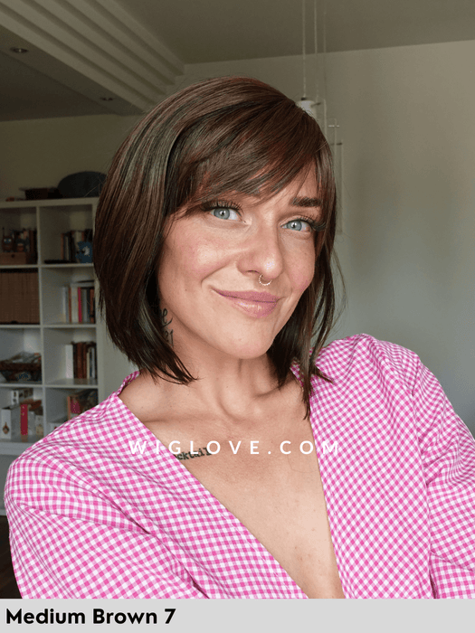 duo page gisela mayer parrucca capello misto long-bob con frangetta fatta a macchina riga sinistra monofilamento