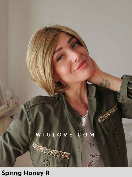 emery noriko parrucca caschetto scalato volume lacefront riga sinistra fibra sintetica tradizionale spring honey rooted piega liscia 