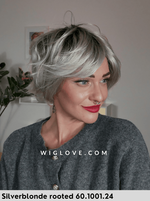 ESCAPE SOFT - 100% fatta a mano, attaccatura naturale, monofilamento rivestito - Wig Love - Parrucca SinteticaSilver Blonde Rooted