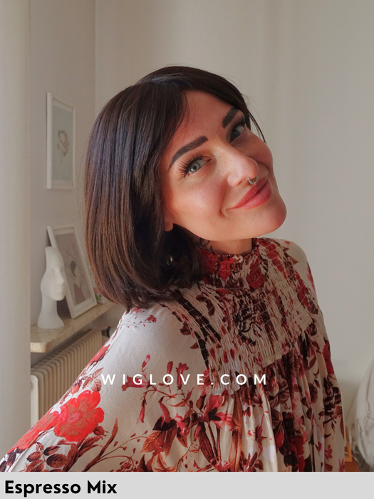euro coco gisela mayer parrucca fatta a mano con frangetta caschetto capelli remy europei naturali lacefront riga libera dispositivo medico ce taglia M