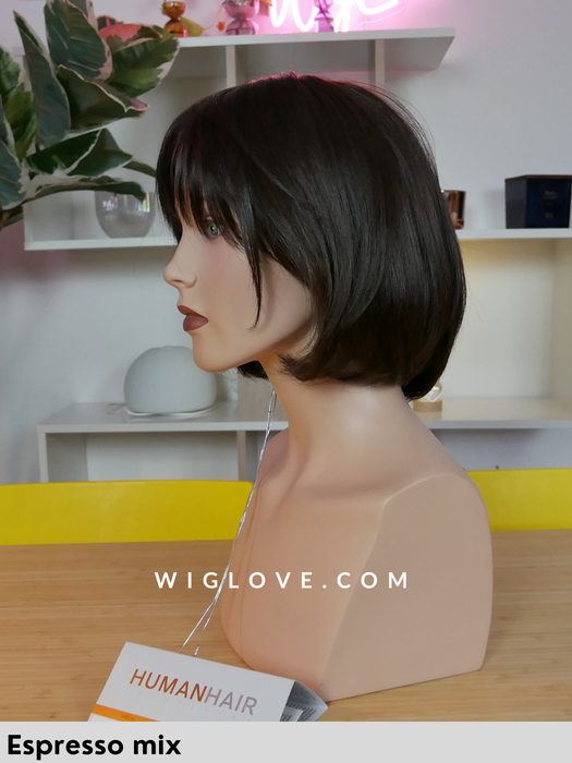 euro coco gisela mayer parrucca fatta a mano con frangetta caschetto capelli remy europei naturali lacefront riga libera dispositivo medico ce taglia M