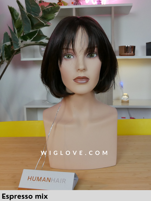 euro coco gisela mayer parrucca fatta a mano con frangetta caschetto capelli remy europei naturali lacefront riga libera dispositivo medico ce taglia M