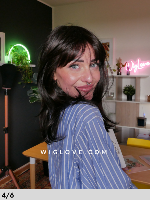 farah gisela mayer parrucca lunga liscia sintetica fatta a macchina monofilamento vortice dispositivo medico ce frangetta