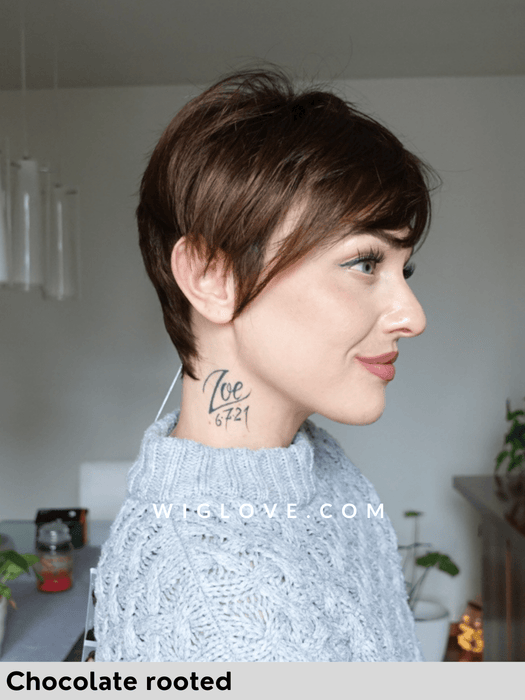 fenja small ellen wille parrucca corta in fibra sintetica tradizionale riga sinistra no lacefront monofilamento laterale chocolate rooted