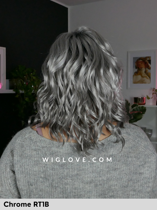 Finn-estetica designs-parrucca sintetica-parrucca riccia-synthetic wigs-curly wigs-chrome-rt1b-fatta a macchina-lacefront