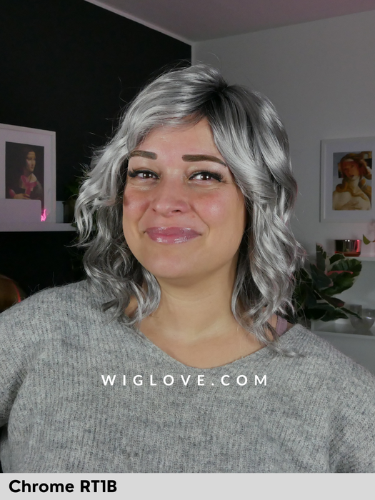 Finn-estetica designs-parrucca sintetica-parrucca riccia-synthetic wigs-curly wigs-chrome-rt1b-fatta a macchina-lacefront