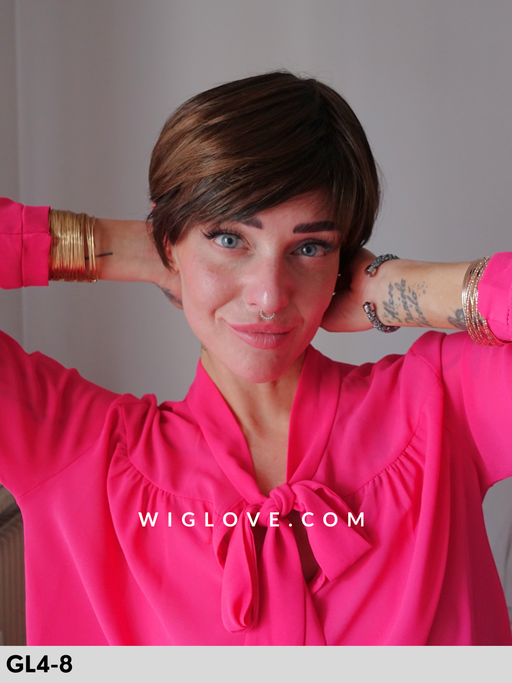 flirt gisela mayer parrucca pixie corta sintetica liscia fatta a macchina monofilamento al vortice taglia M dispositivo medico CE