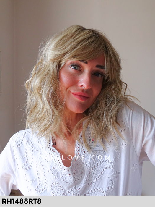 frankie parrucca estetica designs parrucca alle spalle mossa con frangetta fibra sintetica termoresistente fatta a macchina con monofilamento al vortice